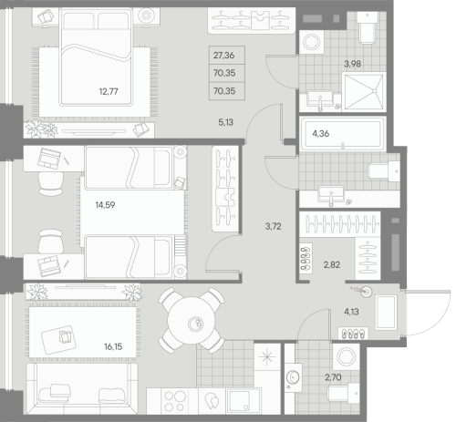 2-комнатная квартира, 70.35 м²; этаж: 8 - купить в Санкт-Петербурге