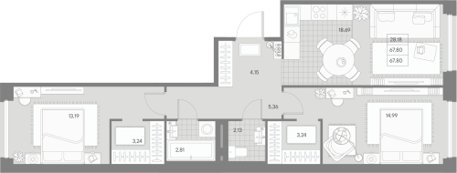 2-комнатная квартира, 67.8 м²; этаж: 7 - купить в Санкт-Петербурге