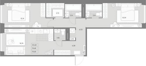 2-комнатная квартира, 74.68 м²; этаж: 8 - купить в Санкт-Петербурге