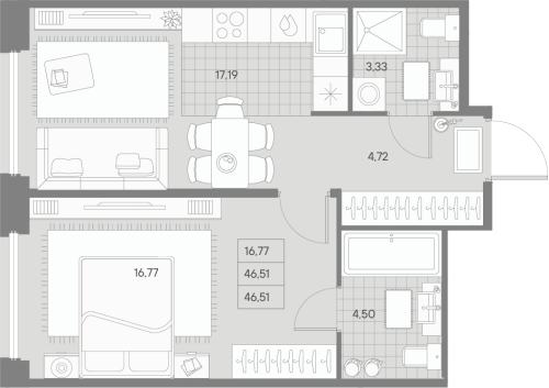 1-комнатная квартира, 46.51 м²; этаж: 6 - купить в Санкт-Петербурге