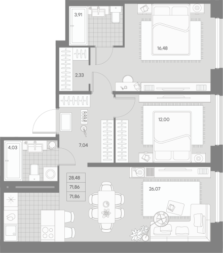 2-комнатная квартира, 71.86 м²; этаж: 7 - купить в Санкт-Петербурге