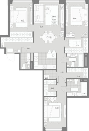 3-комнатная квартира, 111.33 м²; этаж: 3 - купить в Санкт-Петербурге