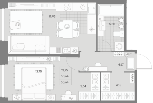 1-комнатная квартира, 50.64 м²; этаж: 1 - купить в Санкт-Петербурге