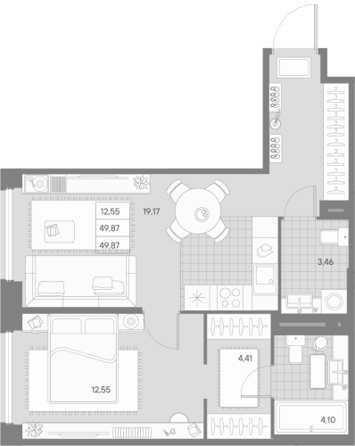 1-комнатная квартира, 49.87 м²; этаж: 3 - купить в Санкт-Петербурге