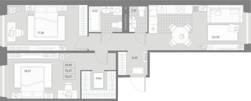 2-комнатная квартира, 75.07 м²; этаж: 4 - купить в Санкт-Петербурге