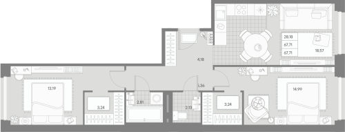 2-комнатная квартира, 67.71 м²; этаж: 3 - купить в Санкт-Петербурге