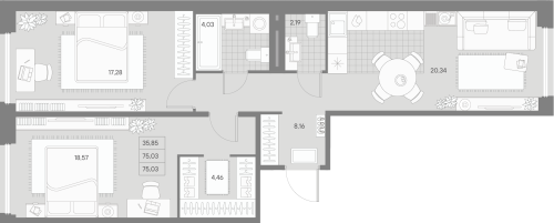 2-комнатная квартира, 75.03 м²; этаж: 8 - купить в Санкт-Петербурге
