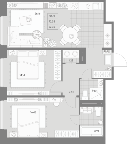 2-комнатная квартира, 72.35 м²; этаж: 8 - купить в Санкт-Петербурге