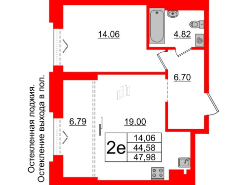 1-комнатная квартира, 44.58 м²; этаж: 6 - купить в Санкт-Петербурге