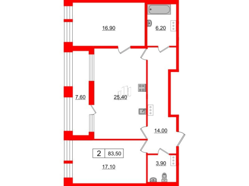 2-комнатная квартира, 83.5 м²; этаж: 3 - купить в Санкт-Петербурге