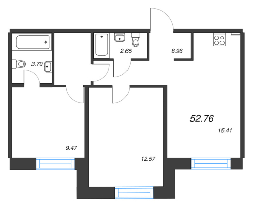2-комнатная квартира, 52.76 м²; этаж: 6 - купить в Санкт-Петербурге
