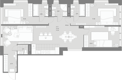 3-комнатная квартира №53 в: Avant: 110.68 м²; этаж: 6 - купить в Санкт-Петербурге