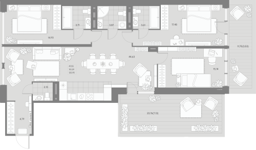 3-комнатная квартира, 120.95 м²; этаж: 2 - купить в Санкт-Петербурге