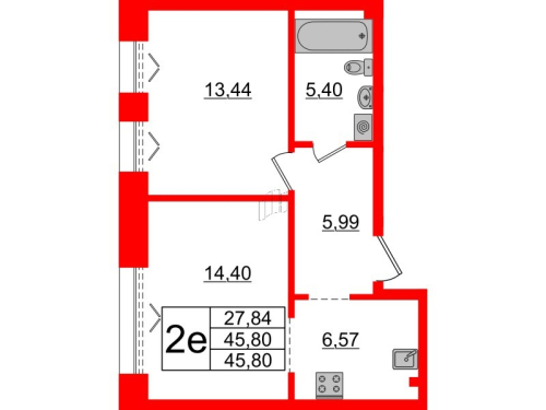 1-комнатная квартира, 45.8 м²; этаж: 2 - купить в Санкт-Петербурге
