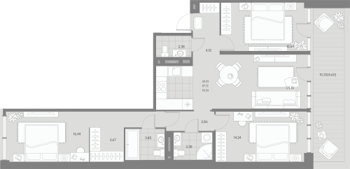 3-комнатная квартира, 92.32 м²; этаж: 2 - купить в Санкт-Петербурге