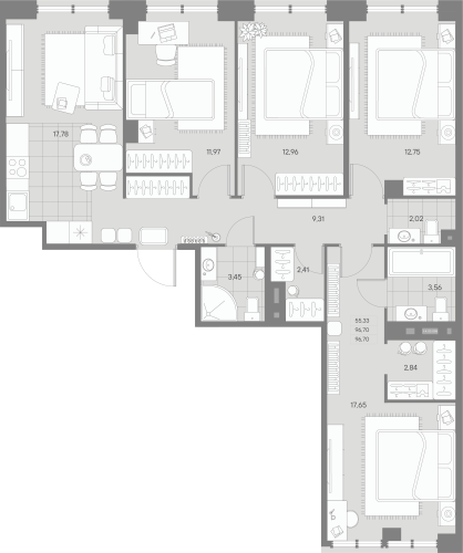 4-комнатная квартира №53 в: Avant: 96.7 м²; этаж: 5 - купить в Санкт-Петербурге