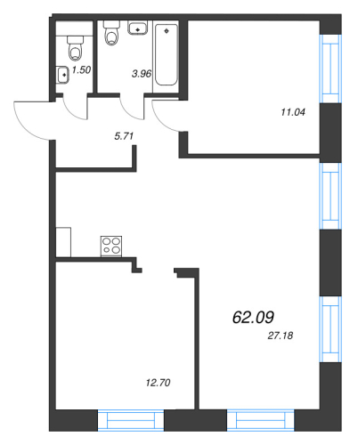 2-комнатная квартира, 62.09 м²; этаж: 8 - купить в Санкт-Петербурге