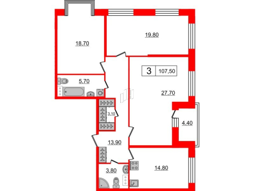 3-комнатная квартира, 107.5 м²; этаж: 4 - купить в Санкт-Петербурге