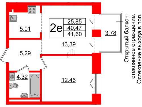 1-комнатная квартира, 40.47 м²; этаж: 7 - купить в Санкт-Петербурге