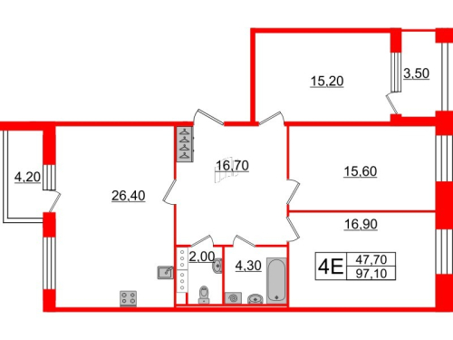 3-комнатная квартира, 97.1 м²; этаж: 5 - купить в Санкт-Петербурге