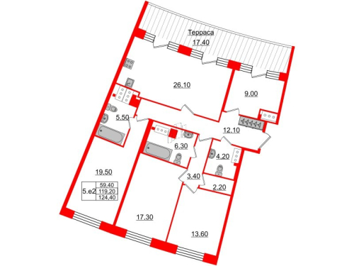 4-комнатная квартира, 119.2 м²; этаж: 8 - купить в Санкт-Петербурге