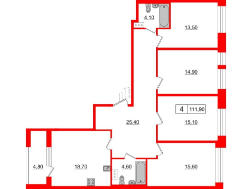 4-комнатная квартира, 111.9 м²; этаж: 4 - купить в Санкт-Петербурге