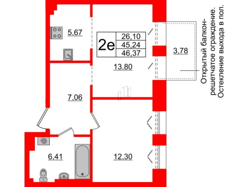 1-комнатная квартира, 45.24 м²; этаж: 3 - купить в Санкт-Петербурге