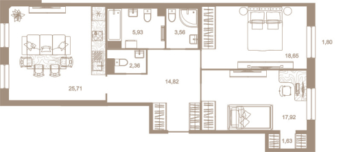 2-комнатная квартира, 90.8 м²; этаж: 7 - купить в Санкт-Петербурге