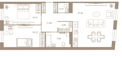 2-комнатная квартира, 95.8 м²; этаж: 5 - купить в Санкт-Петербурге