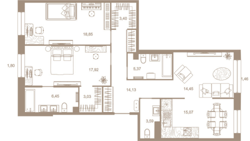 3-комнатная квартира, 103.4 м²; этаж: 7 - купить в Санкт-Петербурге