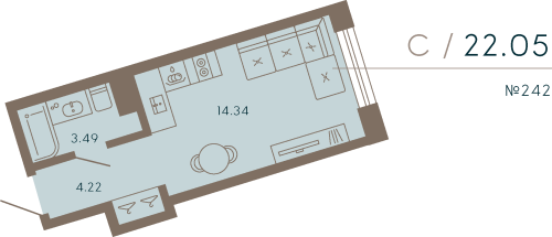 1-комнатная квартира, 22.5 м²; этаж: 5 - купить в Санкт-Петербурге