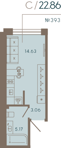 1-комнатная квартира, 23.93 м²; этаж: 5 - купить в Санкт-Петербурге