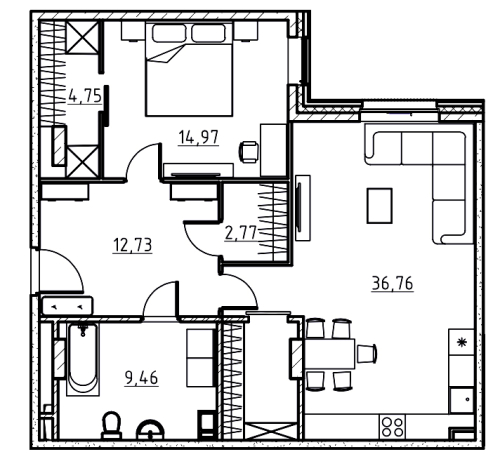 1-комнатная квартира, 82.66 м²; этаж: 6 - купить в Санкт-Петербурге