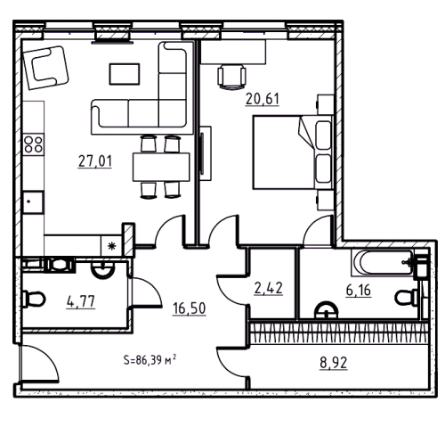 1-комнатная квартира, 87.2 м²; этаж: 6 - купить в Санкт-Петербурге
