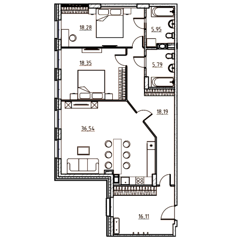 2-комнатная квартира, 120.35 м²; этаж: 6 - купить в Санкт-Петербурге