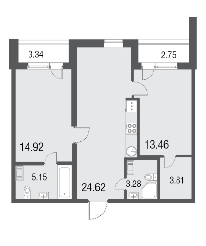 2-комнатная квартира №2 в: РУССКИЕ СЕЗОНЫ: 65.2 м²; этаж: 3 - купить в Санкт-Петербурге