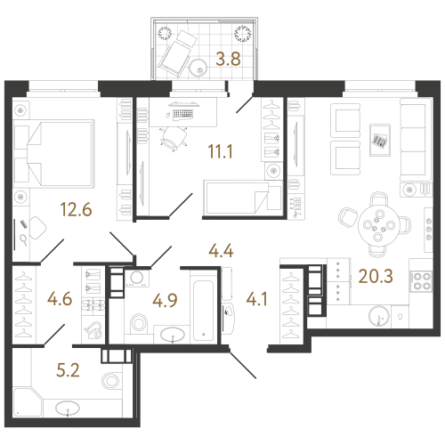 2-комнатная квартира, 67.2 м²; этаж: 8 - купить в Санкт-Петербурге