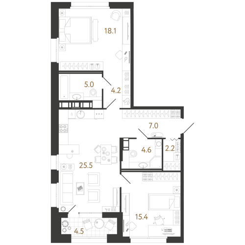 2-комнатная квартира, 82 м²; этаж: 11 - купить в Санкт-Петербурге
