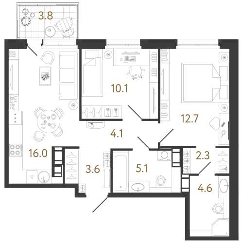 2-комнатная квартира, 58.5 м²; этаж: 7 - купить в Санкт-Петербурге