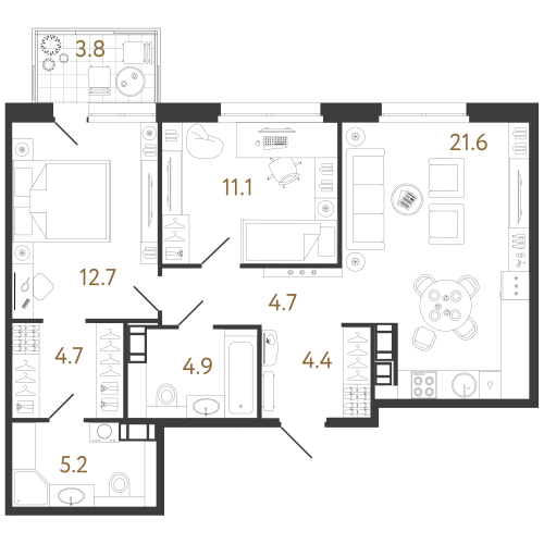 2-комнатная квартира, 69.3 м²; этаж: 13 - купить в Санкт-Петербурге