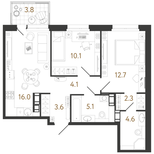 2-комнатная квартира, 58.5 м²; этаж: 8 - купить в Санкт-Петербурге