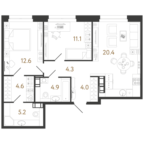 2-комнатная квартира, 67.1 м²; этаж: 2 - купить в Санкт-Петербурге