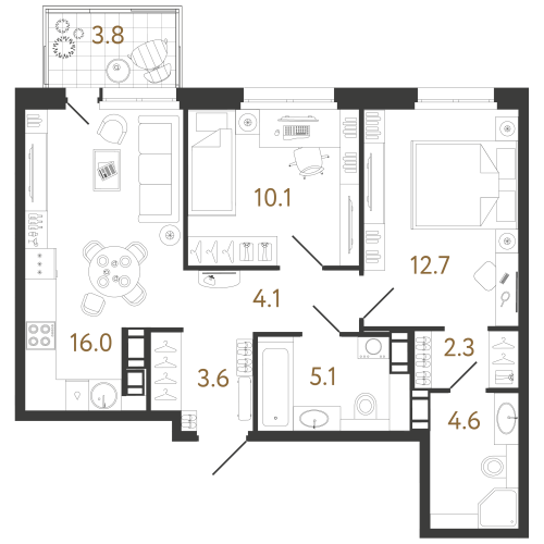 2-комнатная квартира, 58.5 м²; этаж: 10 - купить в Санкт-Петербурге