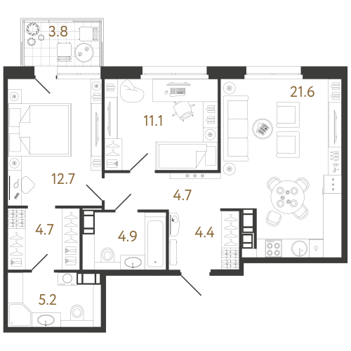 2-комнатная квартира, 69.3 м²; этаж: 14 - купить в Санкт-Петербурге