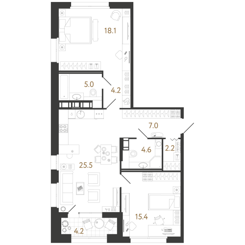 2-комнатная квартира, 82 м²; этаж: 6 - купить в Санкт-Петербурге