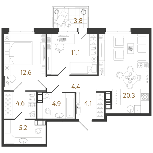 2-комнатная квартира, 67.2 м²; этаж: 6 - купить в Санкт-Петербурге