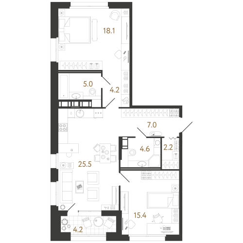 2-комнатная квартира, 82 м²; этаж: 7 - купить в Санкт-Петербурге