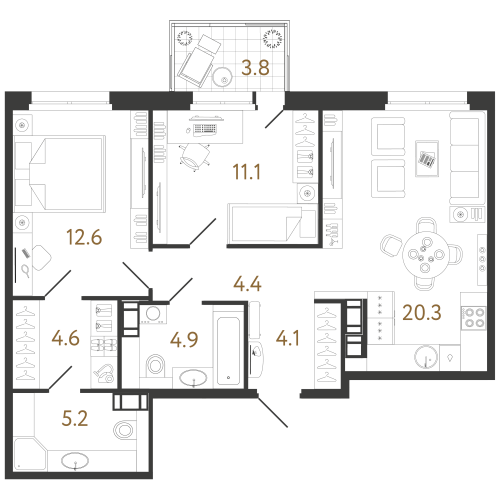 2-комнатная квартира, 67.2 м²; этаж: 4 - купить в Санкт-Петербурге