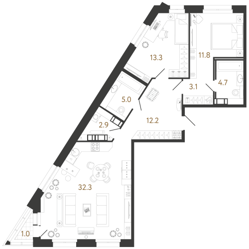 2-комнатная квартира, 85.3 м²; этаж: 2 - купить в Санкт-Петербурге