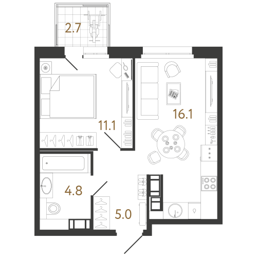 1-комнатная квартира, 37 м²; этаж: 4 - купить в Санкт-Петербурге